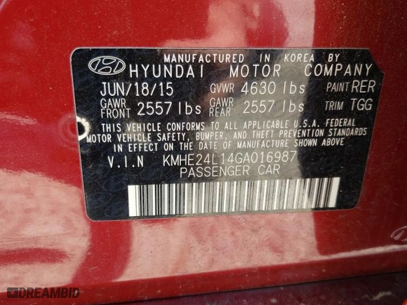2016 Hyundai Sonata Hybrid SE with VIN KMHE24L14GA016987, listed as a Copart auction lot 52593115 with 143,071 mi miles and Salvage Title. Bid and sale history available at carsss.com. Image 13.