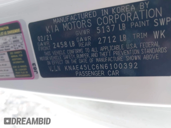 2022 Kia Stinger GT1 with VIN KNAE45LC6N6100392, listed as a IAAI auction lot 41253811 with 48,439 mi miles. Bid and sale history available at carsss.com. Image 9.