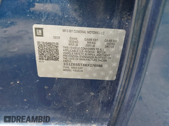 2019 Chevrolet Malibu LS z VIN 1G1ZB5STXKF176598, wystawiony jako IAAI lot #41865059 z przebiegiem 118 495 mil mil oraz . Historia ofert i sprzedaży dostępna na DreamBid. Obrazek 9.