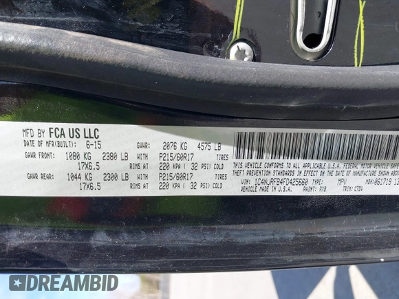 2015 Jeep Patriot High Altitude with VIN 1C4NJRFB4FD425660, listed as a IAAI auction lot 41821761 with 90,774 mi miles and . Bid and sale history available at carsss.com. Image 9.