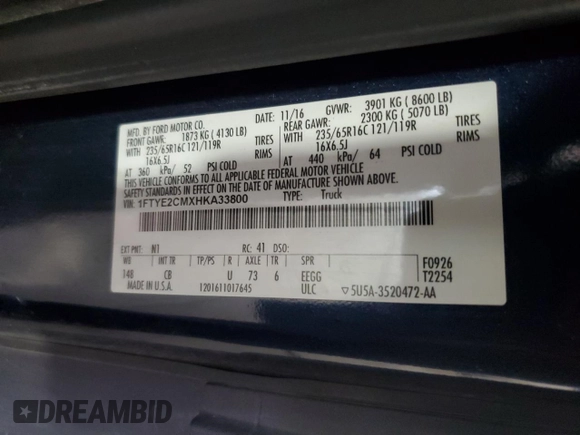 2017 Ford Transit with VIN 1FTYE2CMXHKA33800, listed as a Copart auction lot 60931935 with 234,935 mi miles and Salvage title. Bid and sale history available at DreamBid. Image 13.