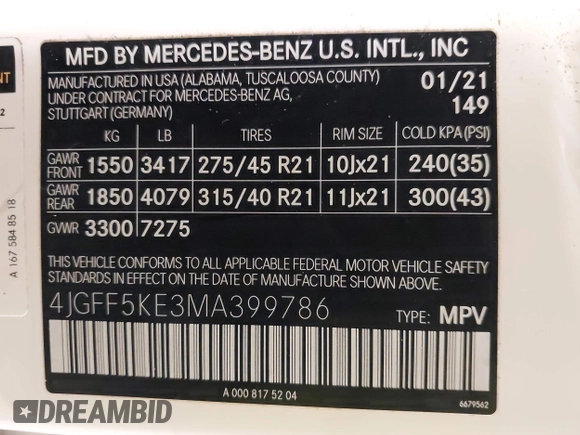 2021 Mercedes-Benz GLS 450 с VIN 4JGFF5KE3MA399786, выставлен на аукционе IAAI как лот 42037308 с пробегом 51 207 миль миль и . История ставок и продаж доступна на DreamBid. Изображение 9.