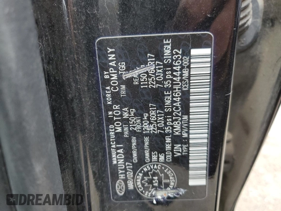 2017 Hyundai Tucson with VIN KM8J2CA46HU444632, listed as a Copart auction lot 52952475 with 97,841 mi miles and Clean Title. Bid and sale history available at carsss.com. Image 13.