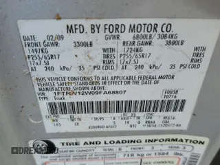 2009 Ford F-150 XL with VIN 1FTRW12W09FA68807, listed as a Copart auction lot 57811775 with 256,731 mi miles and Salvage title. Bid and sale history available at DreamBid. Image 12.