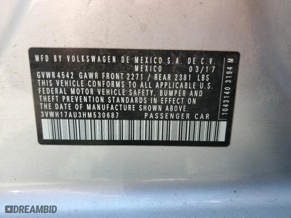2017 Volkswagen Golf Alltrack S with VIN 3VWH17AU3HM530687, listed as a Copart auction lot 59361094 with 63,391 mi miles and Salvage Title. Bid and sale history available at carsss.com. Image 12.