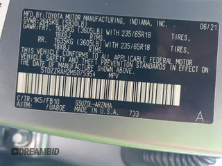 2021 Toyota Highlander L with VIN 5TDZZRAH2MS075954, listed as a IAAI auction lot 41711428 with 145,476 mi miles and . Bid and sale history available at DreamBid. Image 9.