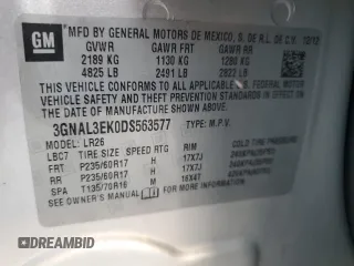 2013 Chevrolet Captiva Sport LT with VIN 3GNAL3EK0DS563577, listed as a Copart auction lot 70386214 with 108,931 mi miles and Salvage Title. Bid and sale history available at DreamBid. Image 13.