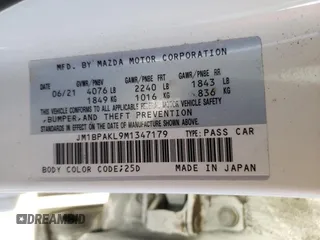 2021 Mazda Mazda3 Hatchback Select with VIN JM1BPAKL9M1347179, listed as a Copart auction lot 39951993 with 15,269 mi miles. Bid and sale history available at carsss.com. Image 14.