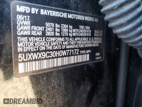 2017 BMW X3 xDrive28i with VIN 5UXWX9C30H0W77172, listed as a Copart auction lot 47503835 with 142,340 mi miles and Clean Title. Bid and sale history available at DreamBid. Image 13.