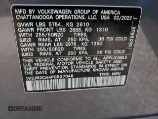 2023 Volkswagen Atlas SE with VIN 1V2JR2CA4PC537049, listed as a Copart auction lot 44129915 with 26,340 mi miles and Salvage title. Bid and sale history available at DreamBid. Image 15.