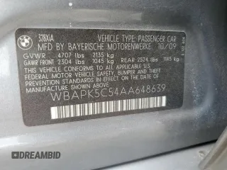 2010 BMW 3 Series 328i xDrive with VIN WBAPK5C54AA648639, listed as a Copart auction lot 53168945 with 174,513 mi miles and Salvage title. Bid and sale history available at DreamBid. Image 12.