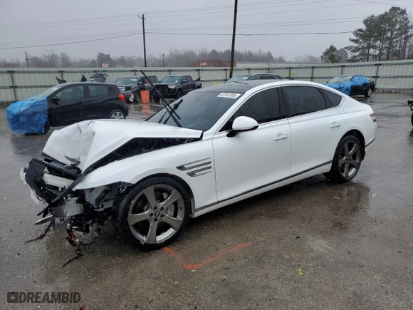 2021 Genesis G80 3.5T Prestige with VIN KMTGC4SD1MU071303, listed as a Copart auction lot 42551985 with 18,602 mi miles and Salvage Title. Bid and sale history available at carsss.com. Image 1.