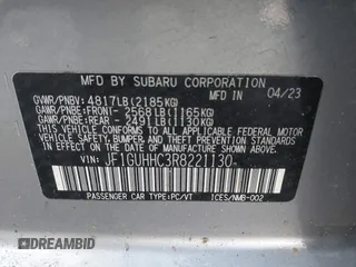 2024 Subaru Impreza RS with VIN JF1GUHHC3R8221130, listed as a IAAI auction lot 41144219 with 51,503 mi miles and . Bid and sale history available at carsss.com. Image 9.