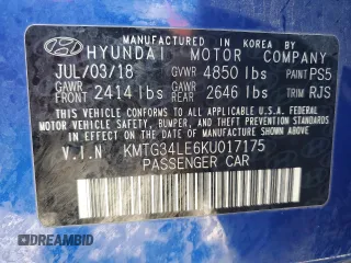 2019 Genesis G70 Design with VIN KMTG34LE6KU017175, listed as a Copart auction lot 88478725 with 28,698 mi miles and Salvage Title. Bid and sale history available at DreamBid. Image 12.