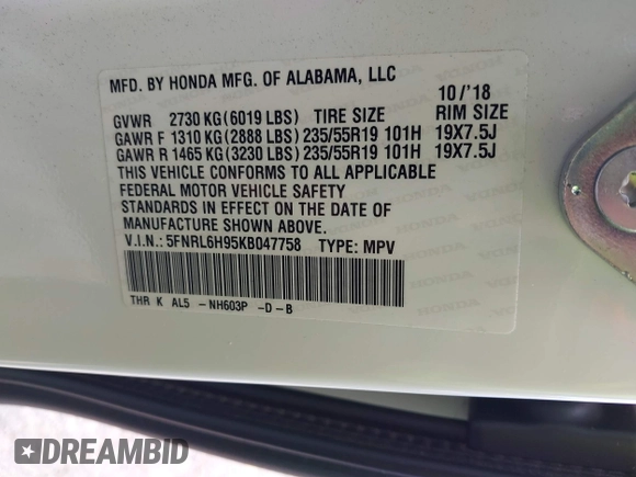 2019 Honda Odyssey Elite с VIN 5FNRL6H95KB047758, выставлен на аукционе IAAI как лот 42254251 с пробегом 93 629 миль миль и . История ставок и продаж доступна на DreamBid. Изображение 9.