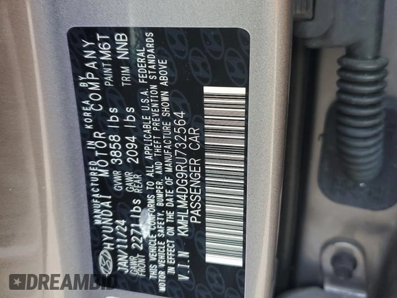 2024 Hyundai Elantra SEL with VIN KMHLM4DG9RU732564, listed as a Copart auction lot 56795735 with 6,999 mi miles and Salvage title. Bid and sale history available at DreamBid. Image 12.