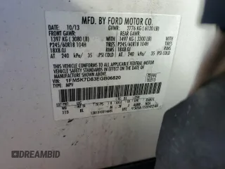 2014 Ford Explorer XLT с VIN 1FM5K7D83EGB06820, выставлен на аукционе Copart как лот 87678445 с пробегом 140 654 миль миль и Списание • Salvage title. История ставок и продаж доступна на DreamBid. Изображение 14.