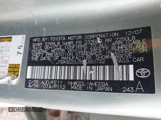 2008 Toyota Prius with VIN JTDKB20U383360732, listed as a IAAI auction lot 42097354 with 260,220 mi miles. Bid and sale history available at carsss.com. Image 9.