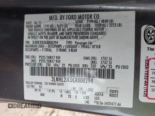 2012 Lincoln MKZ with VIN 3LNHL2JC0CR800294, listed as a IAAI auction lot 42423361 with 101,579 mi miles and . Bid and sale history available at DreamBid. Image 9.