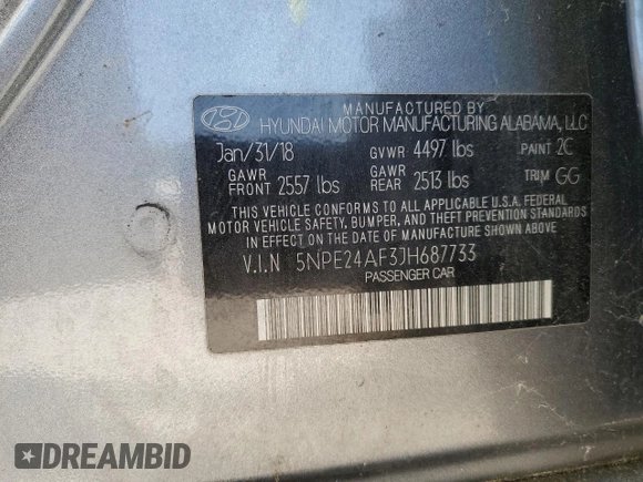 2018 Hyundai Sonata SE with VIN 5NPE24AF3JH687733, listed as a Copart auction lot 53662185 with 98,331 mi miles and Clean Title. Bid and sale history available at DreamBid. Image 12.