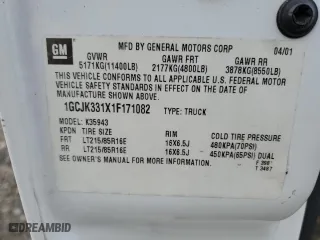 2001 Chevrolet Silverado 3500 LT with VIN 1GCJK331X1F171082, listed as a Copart auction lot 42096135 with 0 mi miles and Salvage Title. Bid and sale history available at carsss.com. Image 13.
