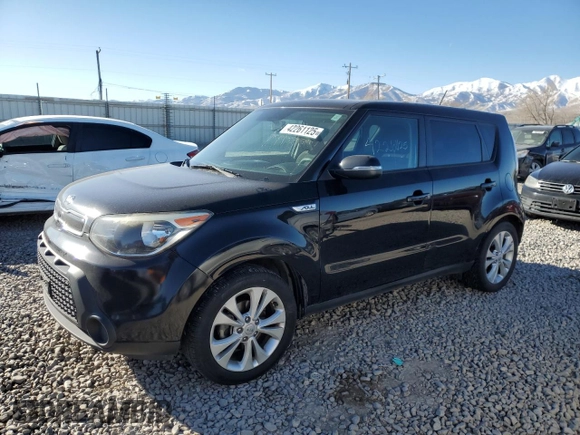 2014 Kia Soul + with VIN KNDJP3A50E7018427, listed as a Copart auction lot 42261125 with 124,816 mi miles and Salvage Title. Bid and sale history available at carsss.com. Image 1.