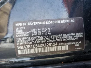 2013 BMW 3 Series 320i with VIN WBA3B1C54DK128124, listed as a Copart auction lot 45361195 with 122,984 mi miles and Salvage Title. Bid and sale history available at carsss.com. Image 14.
