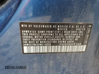 2019 Volkswagen Jetta S with VIN 3VWC57BU2KM214508, listed as a Copart auction lot 57969995 with 30,717 mi miles and Salvage title. Bid and sale history available at DreamBid. Image 12.