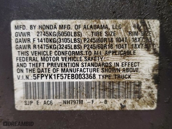 2014 Honda Ridgeline RTL with VIN 5FPYK1F57EB003368, listed as a Copart auction lot 88280455 with 154,446 mi miles and Salvage Title. Bid and sale history available at carsss.com. Image 12.
