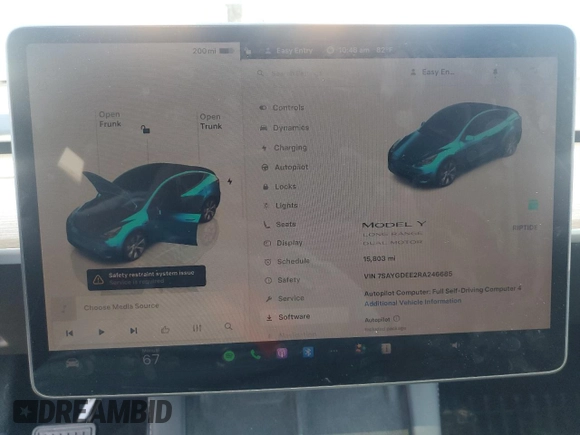 2024 Tesla Model Y Long Range with VIN 7SAYGDEE2RA246685, listed as a Copart auction lot 58699895 with 15,803 mi miles and Salvage title. Bid and sale history available at DreamBid. Image 9.