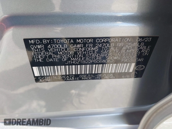 2023 Lexus IS 350 F Sport with VIN JTHGZ1B22P5068062, listed as a IAAI auction lot 41993855 with 36,710 mi miles and . Bid and sale history available at DreamBid. Image 9.