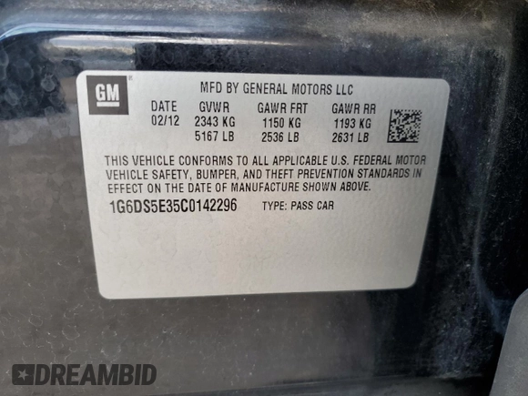2012 Cadillac CTS Premium with VIN 1G6DS5E35C0142296, listed as a Copart auction lot 45970185 with 128,586 mi miles and Salvage Title. Bid and sale history available at DreamBid. Image 13.