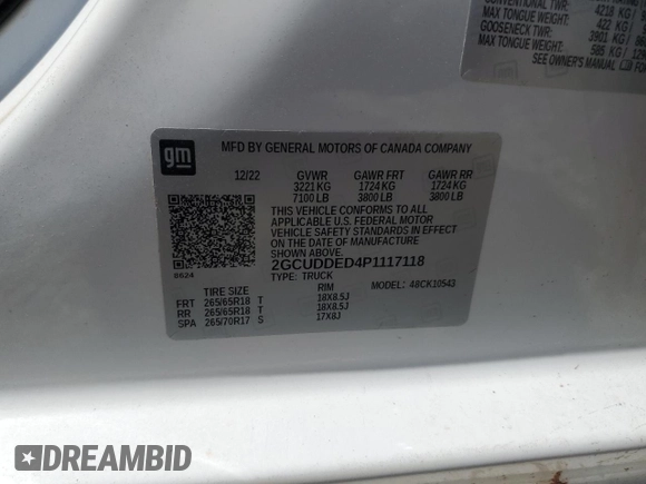 2023 Chevrolet Silverado 1500 LT z VIN 2GCUDDED4P1117118, wystawiony jako Copart lot #49965375 z przebiegiem 61 228 mil mil oraz Szkoda całkowita • Salvage title. Historia ofert i sprzedaży dostępna na DreamBid. Obrazek 13.