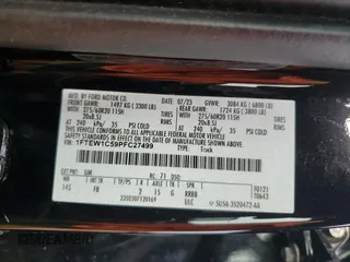 2023 Ford F-150 XL with VIN 1FTEW1C59PFC27499, listed as a Copart auction lot 54453255 with 58,554 mi miles and Salvage title. Bid and sale history available at DreamBid. Image 12.