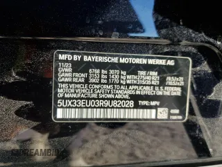 2024 BMW X5 M60i with VIN 5UX33EU03R9U82028, listed as a Copart auction lot 49480305 with 35,747 mi miles and Salvage Title. Bid and sale history available at carsss.com. Image 13.