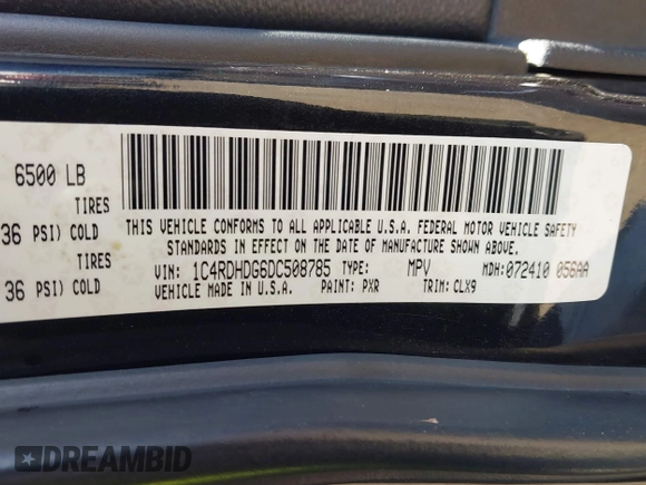 2013 Dodge Durango Crew with VIN 1C4RDHDG6DC508785, listed as a IAAI auction lot 41820911 with 186,359 mi miles. Bid and sale history available at carsss.com. Image 9.