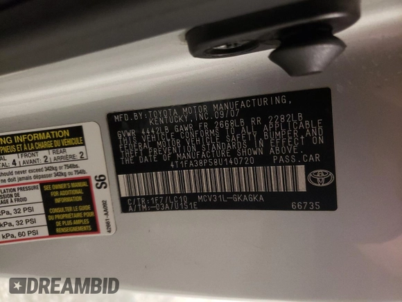 2008 Toyota Solara SE with VIN 4T1FA38P58U140720, listed as a Copart auction lot 77762474 with 129,985 mi miles and Salvage Title. Bid and sale history available at DreamBid. Image 12.