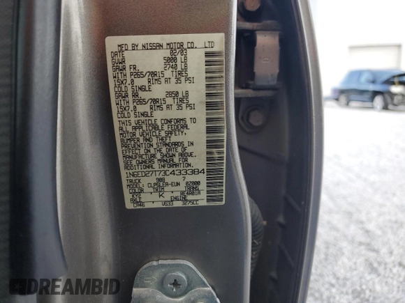 2003 Nissan Frontier XE with VIN 1N6ED27T73C433384, listed as a Copart auction lot 80153654 with 248,803 mi miles and Salvage title. Bid and sale history available at DreamBid. Image 14.