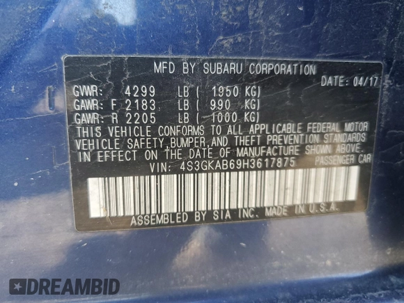 2017 Subaru Impreza Premium z VIN 4S3GKAB69H3617875, wystawiony jako Copart lot #47368885 z przebiegiem 92 434 mil mil oraz Szkoda całkowita • Salvage title. Historia ofert i sprzedaży dostępna na DreamBid. Obrazek 12.