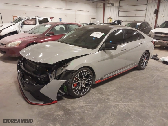 2023 Hyundai Elantra N with VIN KMHLW4AKXPU018877, listed as a IAAI auction lot 41459852 with 14,135 mi miles. Bid and sale history available at carsss.com. Image 20.
