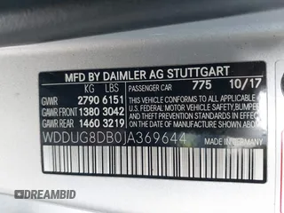 2018 Mercedes-Benz S 560 with VIN WDDUG8DB0JA369644, listed as a IAAI auction lot 41407180 with 123,254 mi miles and . Bid and sale history available at carsss.com. Image 9.