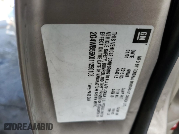2001 Buick Regal LS z VIN 2G4WB55K011250108, wystawiony jako Copart lot #53128645 z przebiegiem Nie podano mil oraz Szkoda całkowita • Salvage title. Historia ofert i sprzedaży dostępna na DreamBid. Obrazek 14.