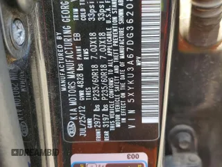2013 Kia Sorento EX with VIN 5XYKU3A67DG362084, listed as a Copart auction lot 50075055 with 122,770 mi miles and Salvage Title. Bid and sale history available at DreamBid. Image 13.