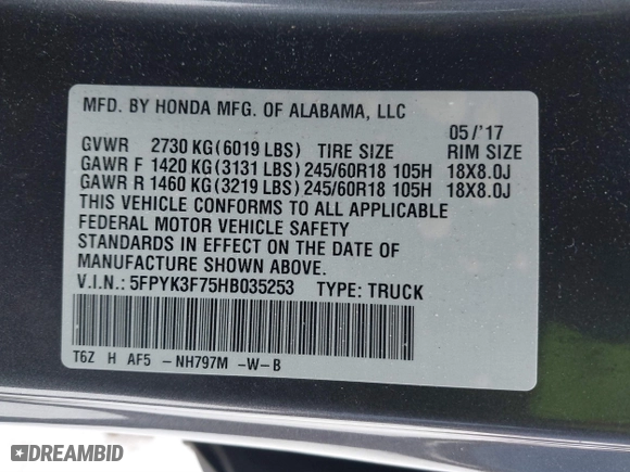 2017 Honda Ridgeline RTL-E with VIN 5FPYK3F75HB035253, listed as a IAAI auction lot 41292668 with 115,581 mi miles. Bid and sale history available at carsss.com. Image 9.