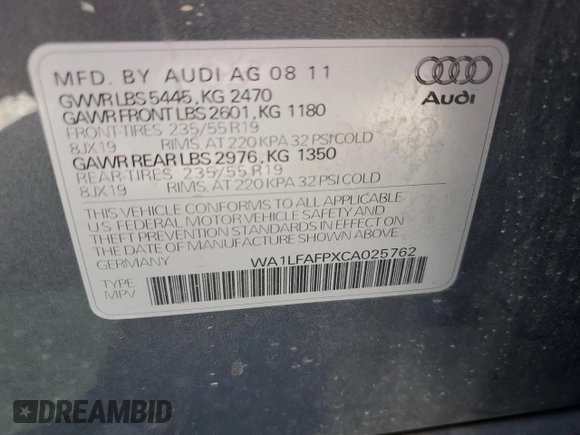 2012 Audi Q5 Premium Plus с VIN WA1LFAFPXCA025762, выставлен на аукционе Copart как лот 64515855 с пробегом 209 834 миль миль и Списание • Salvage title. История ставок и продаж доступна на DreamBid. Изображение 13.