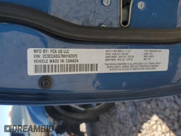 2022 Chrysler 300 Touring L with VIN 2C3CCADG7NH162975, listed as a Copart auction lot 52186545 with 67,522 mi miles and Salvage Title. Bid and sale history available at DreamBid. Image 12.