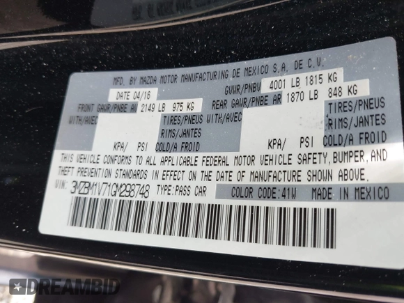 2016 Mazda 3 i Touring with VIN 3MZBM1V71GM298748, listed as a IAAI auction lot 42389384 with 65,564 mi miles and . Bid and sale history available at DreamBid. Image 9.