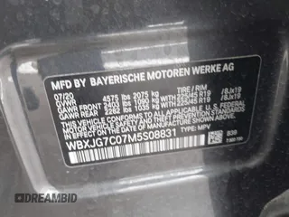 2021 BMW X1 sDrive28i with VIN WBXJG7C07M5S08831, listed as a IAAI auction lot 41829653 with 51,052 mi miles. Bid and sale history available at carsss.com. Image 9.