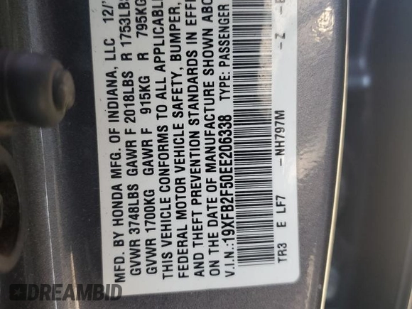 2014 Honda Civic LX with VIN 19XFB2F50EE206338, listed as a Copart auction lot 44776175 with 155,549 mi miles and Salvage Title. Bid and sale history available at DreamBid. Image 12.