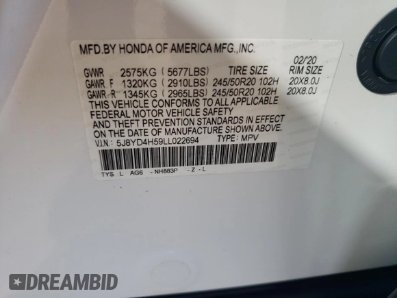 2020 Acura MDX w/Technology Pkg with VIN 5J8YD4H59LL022694, listed as a Copart auction lot 70558513 with 32,659 mi miles. Bid and sale history available at carsss.com. Image 14.